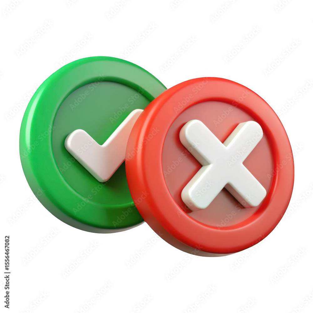 Poster green check mark and red cross symbols isolated on transparent background