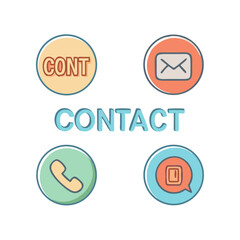 A vibrant design with contact icons including phone, message, address and information to symbolize communication.