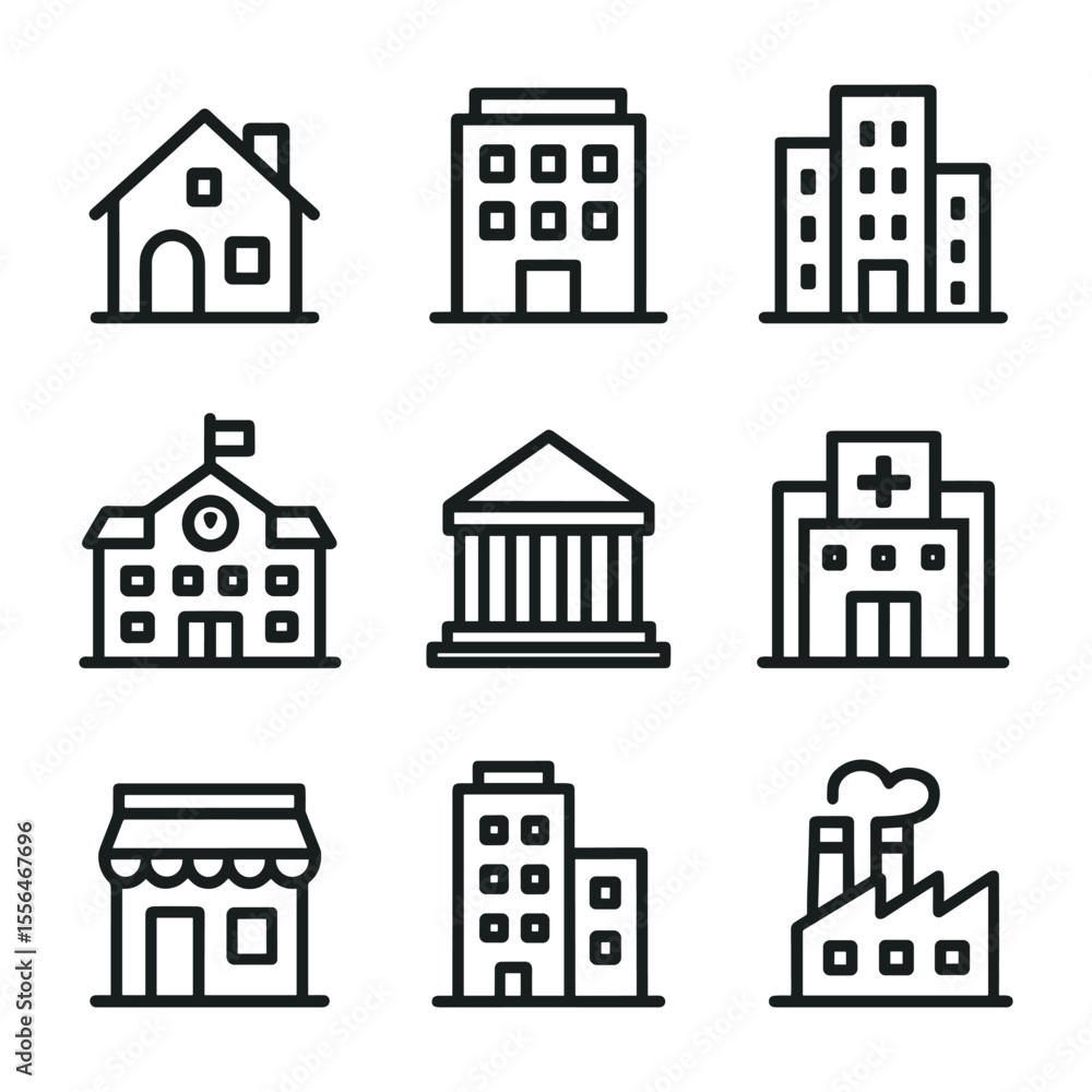 Poster architecture and building icons collection. outline symbols. line design