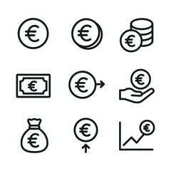 Vector euro currency icon collection. Outline symbols. Line design