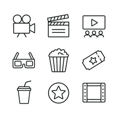 Film and entertainment icons. Outline symbols. Line design