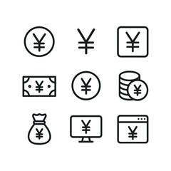 Fototapeta premium Yen money symbols collection. Outline symbols. Line design