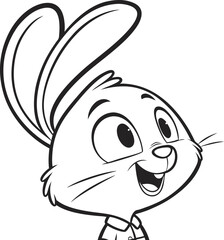 Hand Drawn Cartoon Bunny Face  Minimalist Rabbit Head Outline in Black on White Background