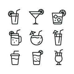 Summer beverage icons bundle. Outline symbols. Line design