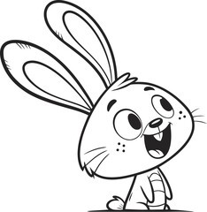 Cute Cartoon Rabbit Head Outline Simple Black Ink Bunny Face Drawing on White Background