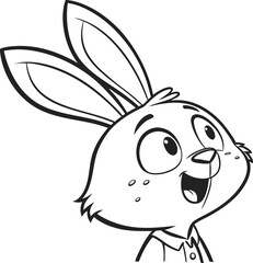 Playful Child Like Bunny Face Illustration Black and White Cartoon Rabbit Head with Round Ears and Eyes