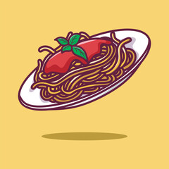 Spaghetti cute cartoon. vector illustration for sticker and icon.