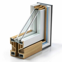 A cross-section of an energy-efficient window, displaying
