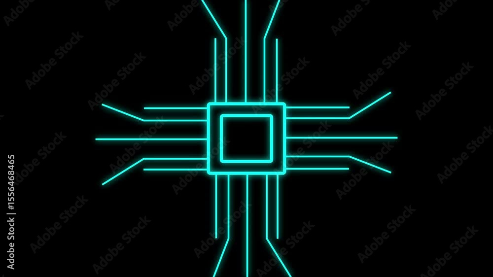 Aufkleber great computer processor icon red color animation. simple logotype cpu icon black background. microc