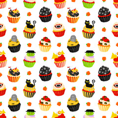 Halloween Cup Cake Seamless Pattern