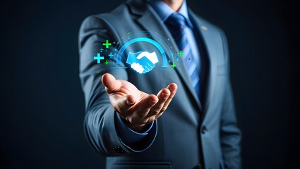 Trusted partner. Trustworthy collaboration, company or contract. Confidence to work together. Businessman turning knob to highest trust levels. Build trust in business and finance relationships. 