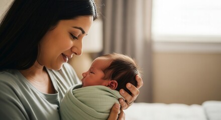 Mother's Tender Embrace of Newborn Baby
