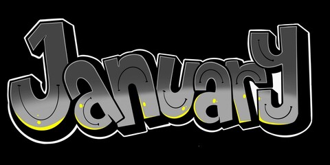 January illustration, January letter with unique simple graffiti pattern and bright colors