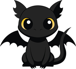 cute baby black dragon cartoon with wings fantasy creature art