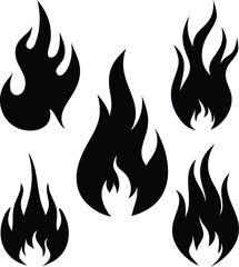 black flame fire icons set silhouette burning heat vector design