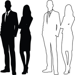 man and  woman silhouette and outline icon vector set