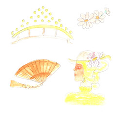 Luxurious life, power, success. Watercolor set illustration, hand drawn modern freehand new