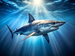 Fototapeta premium A mako shark glides gracefully through sunlit blue water