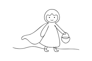 Child with basket and cape walking simple