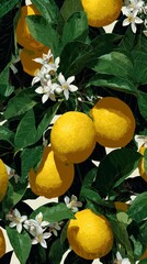 Motif de citron lumineux avec feuillage et fleurs blanches