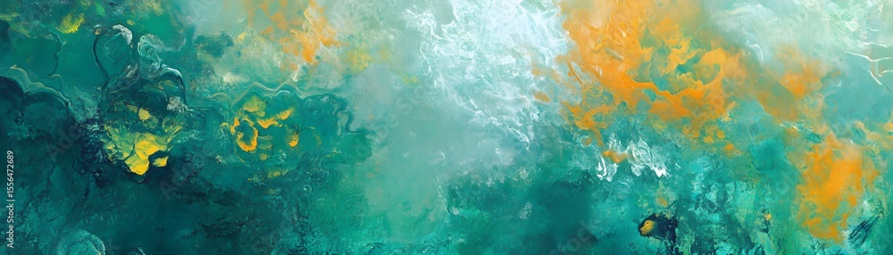 Poster an abstract design featuring a blend of green and orange hues creating a vibrant and fluid visual ex