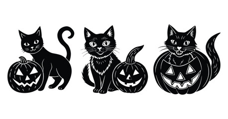 Cute Halloween witch sitting beside a smiling pumpkin, cartoon vector.

