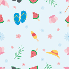 Cartoon summer vacation, beach seamless pattern.