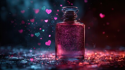 A glamorous perfume bottle, illuminated with a soft glow.