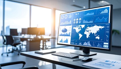 Modern office monitor with data visualizations