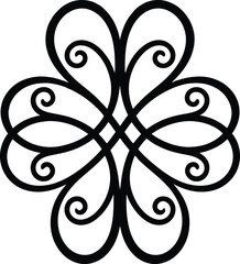 Abstract black floral ornament design with swirls and intertwined lines on white background