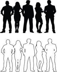 Silhouette and outline vector icons of male and female figures, perfect for infographics, UI/UX, and branding.