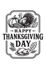 Thanks Giving Day Label Design Black And White