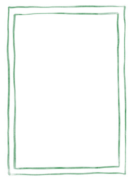 Hand draw watercolor green frame. Minimalist illustration .