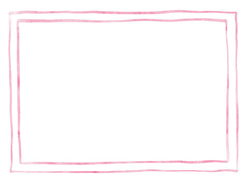 Hand drawn simple watercolor pink frame. Minimalist illustration .