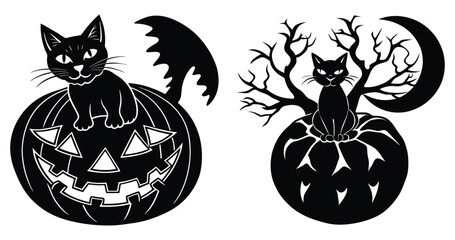 Cute Halloween witch sitting with a pumpkin, cartoon vector illustration.

