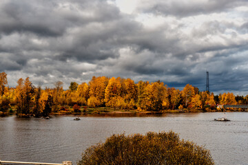 Autumn landscape of the northern harbor in Vyborg