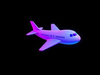 Stylized airplane design with vibrant purple and blue colors on a black background