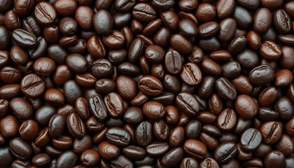 Naklejka premium Close-up vector seamless pattern of dark roasted coffee beans, wallpaper, pattern