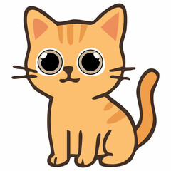A wide-eyed cartoon orange kitten with a sweet expression sits upright in a simple, cute illustration style.