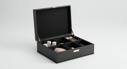 Vanity box isolated on white background, clear surface and compartment details, photorealistic