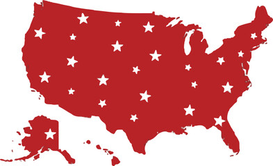 Starred Map Silhouette - Patriotic U.S. Outline