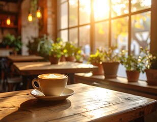Cozy coffee shop at sunset