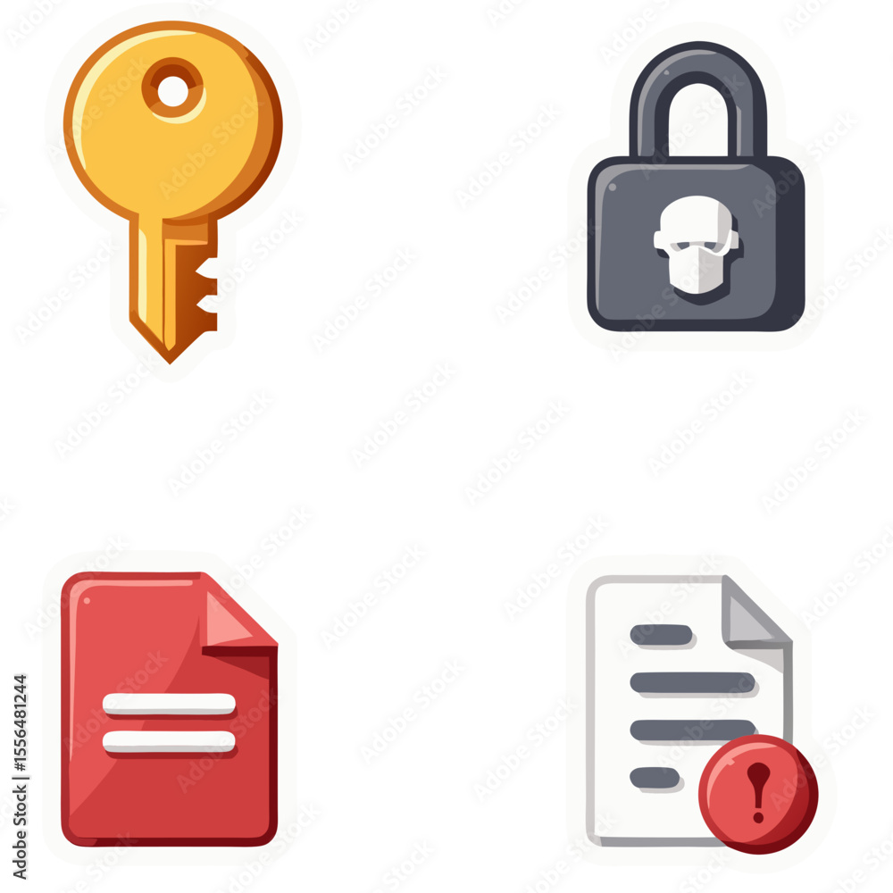 Poster secure digital access and authorization icons illustrating key and lock symbols for cybersecurity