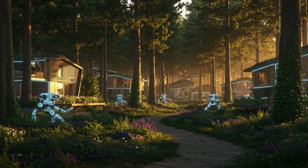 Robot gardeners tending future cabins
