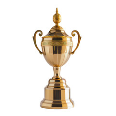 Fototapeta premium Golden Trophy Award with Wooden Base isolated on transparent background Remove png
