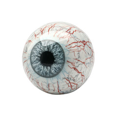 Realistic blue iris eyeball with red veins isolated on a transparent background