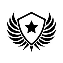 Obraz premium Stylish shield logo with wings and star, perfect for branding.