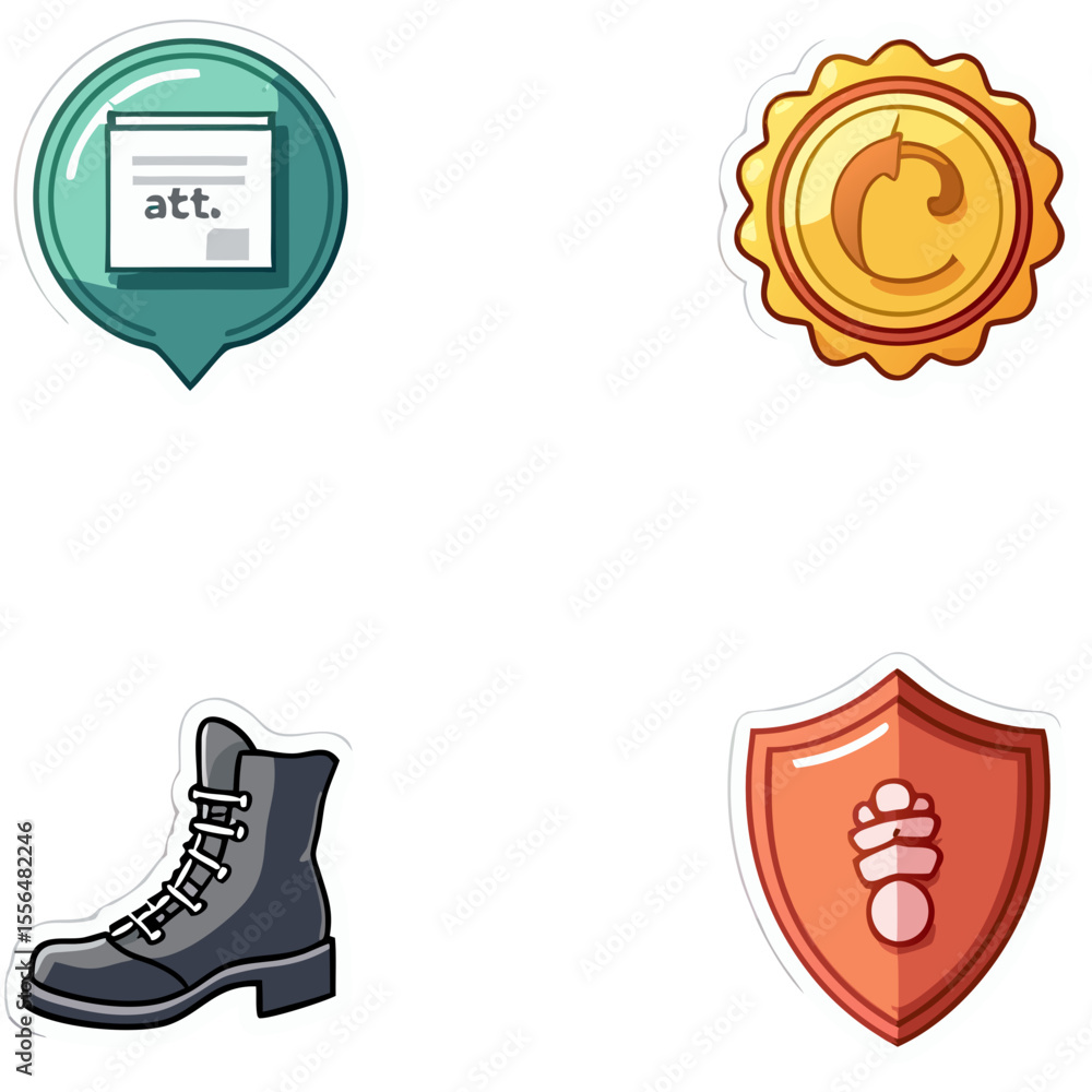 Poster protection and security symbols including shield shield and boot in digital context