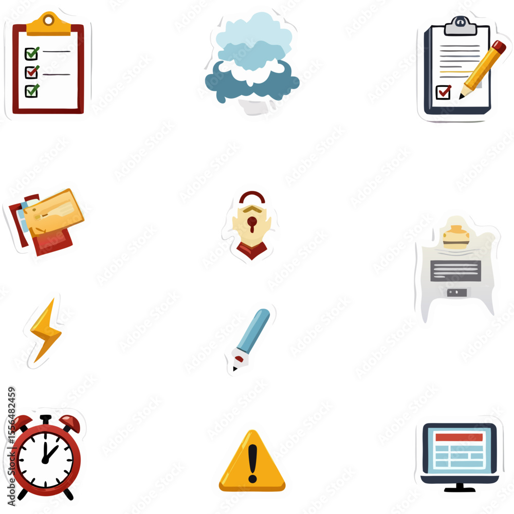 Poster collection of digital icons representing cloud computing office tools and alerts for technology