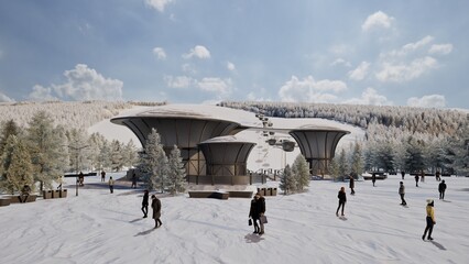snow covered bridge in the mountains